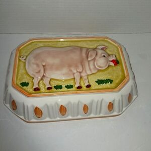 Vintage Ceramic Pig Mold White, Mustard and Green
